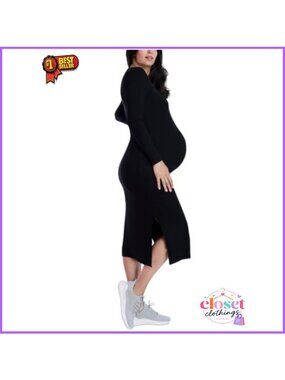 Long Sleeve Rib Knit Column Midi Maternity Bodycon Dress